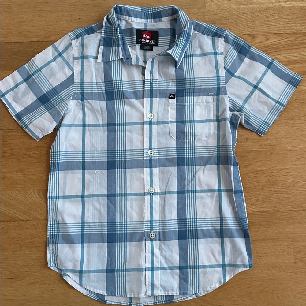 Quiksilver White and Blue Checkered Shirt
